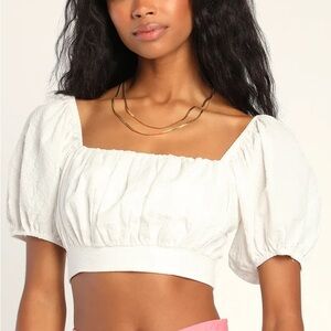 Lulus white puff sleeve crop top